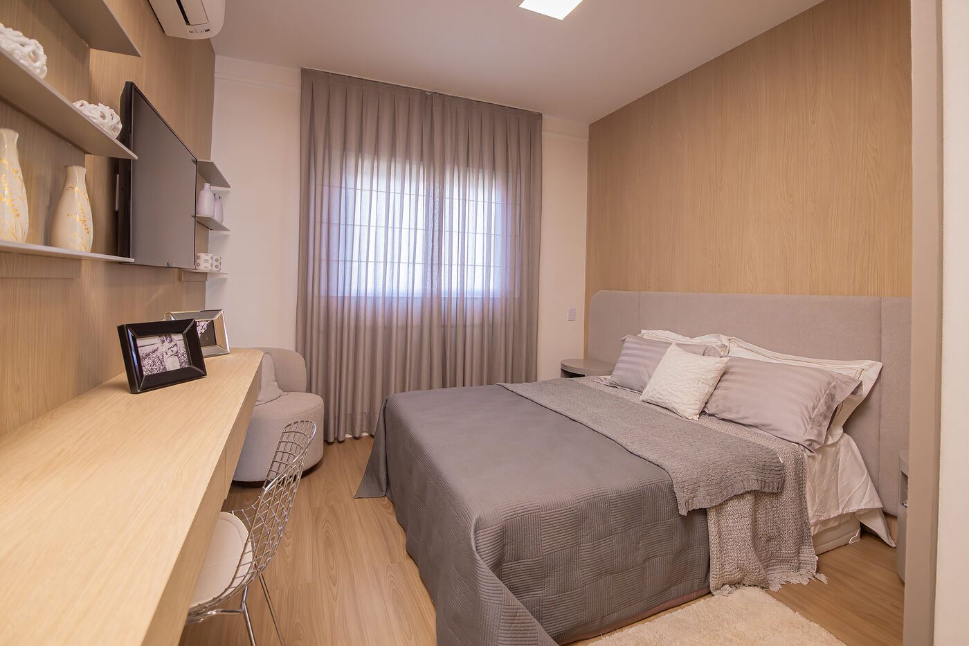 Suíte do apartamento decorado