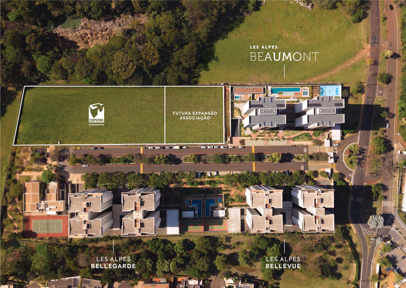 Implantação do Beaumont dentro do condomínio Les Alpes